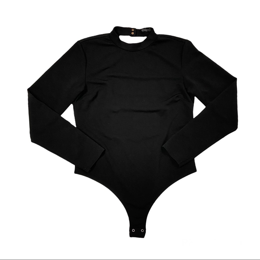 DYNAMITE Women’s Long Sleeve Open Back Bodysuit Black Size L